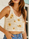 Floral Embroidery Crochet Knit Sleeveless Cropped Tank Top - Apricot