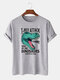 Mens Cartoon Dinosaur Letter Print O-Neck 100% Cotton Short Sleeve T-Shirts - Gray