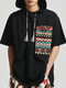Mens Patchwork Ethnic Pattern Hooded Short Sleeve T-Shirts - Black