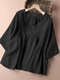 Blusa suelta de algodón con cuello en V y detalle de costuras lisas para mujer - Negro