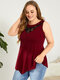 Plus Size Round Neck Lace Sleeveless Tank Top - Red