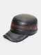 Men Genuine Leather Color-match Patchwork Built-in Ear Protection Windproof Coldproof Military Cap Flat Cap - Black