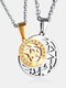2 Pcs Vintage Titanium Steel Couple Necklace Hollow Sun Moon Pendant Necklace Valentine's Day Gift - Gold