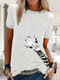 Giraffe Printed O-neck Short Sleeve T-shirt For Women - White