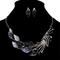 Vintage Pendant Jewelry Set Sea Taro Flower Peacock Tail Pendant Chain Necklace Earrings for Women - Black