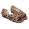 Women Casual Peep Toe Side Open Chaussures Flat Sandals - Leopard