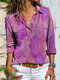 Geometric Print Lapel Collar Long Sleeve Button Blouse - Purple
