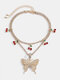 Alloy Wind Claw Chain Cherry Ins Diamond Butterfly Necklace - Gold