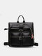 Women Vintage Faux Leather Multi-Carry Multipockets Zipper Soft Backpack - Black