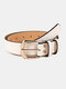 Women Leather Solid Color Snake Lychee Pattern Square Pin Buckle Fashion Belt - White