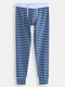 Men Thick 100%Cotton Striped Underpant U Convex Elastic Belt Warm Long Johns Thermal Underwear Pant - Blue