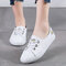 Flowers Decor Soft Lace Up Front White Flat Shoes for Women - Grey