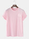 Mens Earth Chest Print Cotton Plain Casual Short Sleeve T-Shirts - Pink