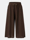 Plus Size Solid Pocket Elastic Waist Drawstring Loose Pants - Brown