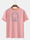 Mens Smile Face Checkered Print Loose Cotton Short Sleeve T-Shirts - Pink