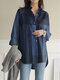 Plaid Print Long Sleeves Casual Loose Blouse With Pockets - Blue