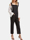 Solid Color Plain Pocket Bowknot Sleeveless Casual Jumpsuit for Women - Black