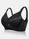 Plus Size Full Coverage Lace Patchwork Thin Push Up Bras - Black