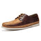 Men Round Toe Color Blocking Soft Boat Shoes - Brown