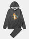 Mens Colorful Leaf Tiger Print Cotton Casual Hoodies Two Pieces Outfits - Dark Gray