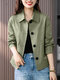 Women Solid Lapel Double Pocket Button Front Casual Jacket - Green