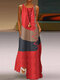 Print Patchwork Sleeveless Plus Size Maxi Dress with Pocket - Orange