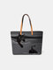Women Large Capacity Stripe Cat Handbag Shoulder Bag Tote - Black