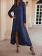 Irregular Loose Solid Color Long Sleeve Maxi Dress For Women - Blue