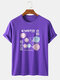 Mens Floral Lantern Japanese Print Cotton Short Sleeve T-Shirts - Purple