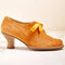 Women Solid Color Lace Up Front Profiled Heel Pumps - Yellow