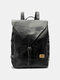 Men Retro PU Leather Multi-pocket Splashproof Large Capacity Backpack - Black