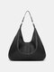 Women PU Leather Large Capacity Vintage Shoulder Bag Handbag Tote - Black