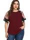 Casual Flowers Raglan Short Sleeve Plus Size Print T-shirt for Women - Wine Red
