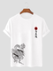 Camisetas masculinas chinesas Dragão estampadas com gola redonda e manga curta - Branco