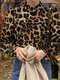 Leopard Print Ruffle Stand Collar Long Sleeve Blouse - Khaki