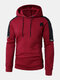Mens Faux Leather Stitching Zipper Detail Casual Overhead Hoodies - Wine Red