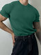 メンズソリッドリブニット半袖Tシャツ - 緑