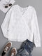 Women Solid Color Deep V-neck Hollow Out Loose Sweater - White