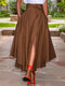 Solid Split Knotted Irregular Hem Casual Maxi Skirt - Brown