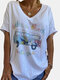 Cartoon Bus Letters Printed Short Sleeve V-neck T-shirt For Women - White