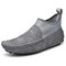 Men Genuine Pig-skin Leather Comfort Elastic Textile Slip On Casual Shoes - Gray