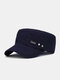 Men Cotton Solid Color Stitching Letter Copper Label Rivet Sunshade Casual Military Hat Flat Cap - Navy