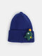 Unisex Polyester Cotton Knitted Solid Color Christmas Element Cartoon Decoration All-match Warmth Brimless Beanie Hat - Navy
