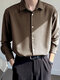 Mens Striped Lapel Casual Long Sleeve Shirt - Brown