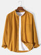 Mens Basic Style Solid Color Button Up Long Sleeve Shirt - Yellow