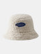 Men & Women Lamb Wool Warm Soft Winter Outdoor Sunshade Bucket Hat - White