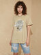 Camiseta informal de manga corta con gráfico de tigre Cuello - Caqui