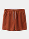Mens Waffle Solid Color Drawstring Waist Loose Casual Shorts - Orange