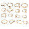 Conjunto de anillos de diamantes de imitación geométricos vintage, anillos de nudillos con gemas artificiales de gota de agua, joyería bohemia - Dorado