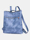 Vintage Simple Zip Front Large Capacity Soild Backpack 14 Inch Laptop Bag - Blue
